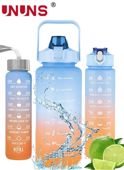 Buy Sports Water Bottle,3 PCS Water Bottles With Straw And Handle,300mL 900mL 2000mL Motivational Sport Water Bottles With Time Maker,BPA Free in UAE