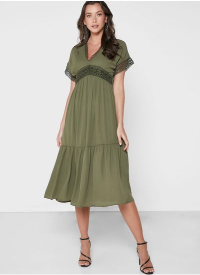 Buy Lace Trim Ruffle Hem Dress in UAE