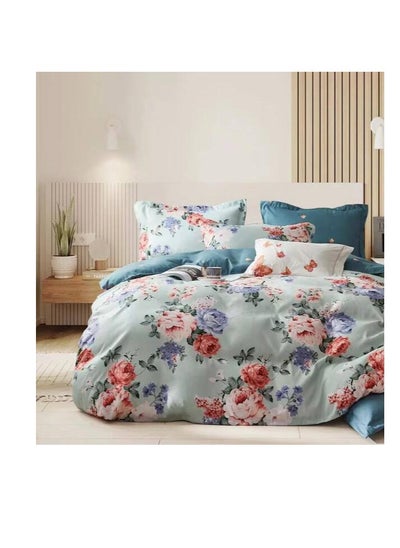 اشتري Comforters 6pcs Vintage Quilted Bedding Set, Includes 1 fixed Quilt, 1 Fitted Sheet, And 4 Pillowcases,  Floral Design في الامارات