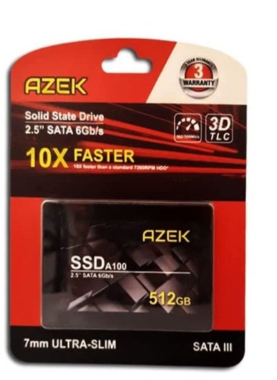 Buy AZEK AZ-SSD-A100 512GB 2.5” SATA III 6 Gb/s SSD Read/Write: Up to 550/500MB/s, 3-Year Warranty - Black in UAE