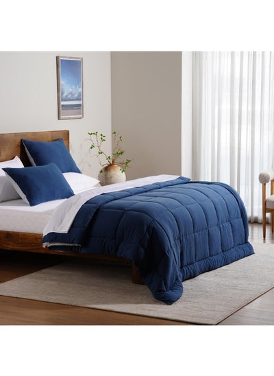 Buy Down Alternative 3-Piece Reversible Comforter Set 220X240Cm - Navy And Grey in UAE