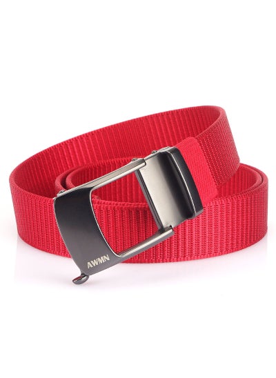 اشتري New Mens Casual Simple Nylon Braided Belt New Design Automatic Buckle Toothless Adjustable Cuttable BeltRed Red في السعودية