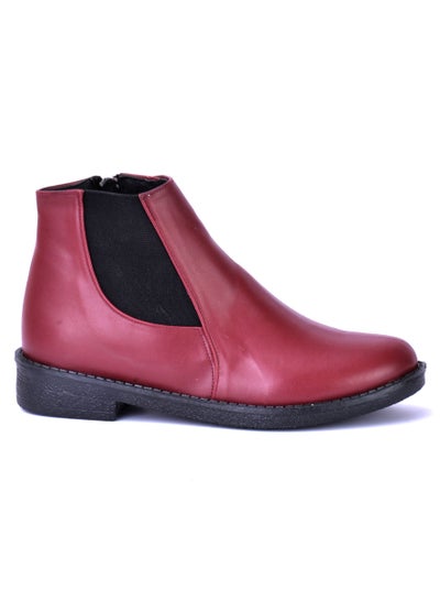 Buy Lifestylish G-47 Ankle boot flat leather Elastic and zip - Maroon in Egypt