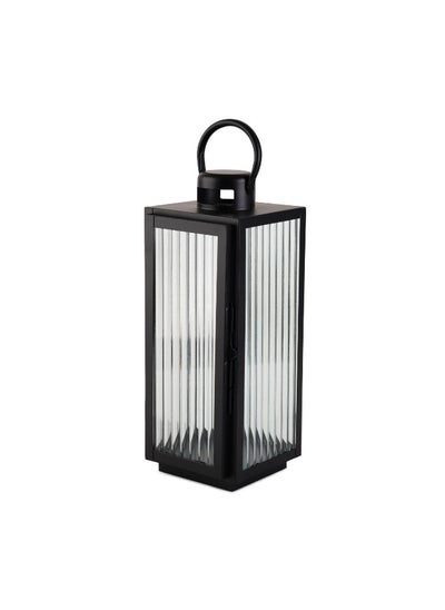 اشتري Brian Metal And Ribbed Glass Lantern 12X13X32.5Cm - Black في الامارات