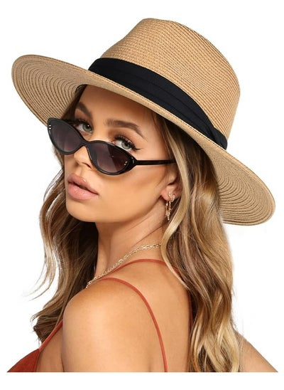 Buy Womens Mens Wide Brim Straw Panama Hat ,Summer Beach Sun Hat UPF Straw Hat For Women in Saudi Arabia