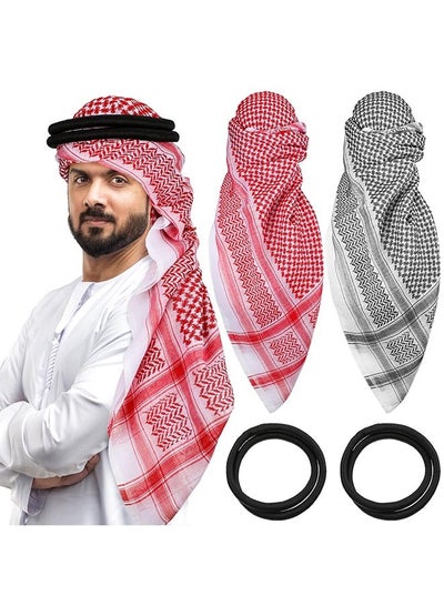 Buy Arab Head Scarf with Lgal Aqel Rope 4 Piece Mens Middle East Desert Shemagh Wrap Arab Costume in Saudi Arabia