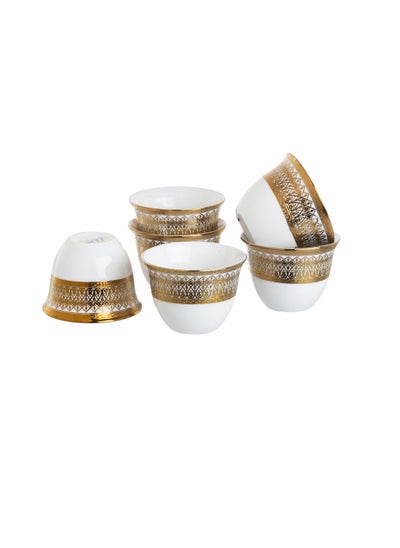 Buy porcelain Saudi coffee cups set 6 pieces gold in Saudi Arabia