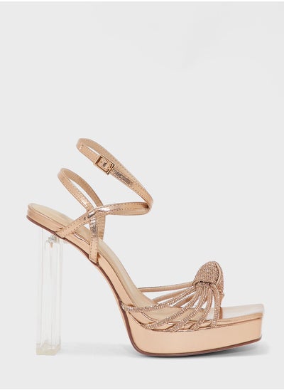 Buy Knot Front Diamante Strap Clear Heel Sandal in UAE