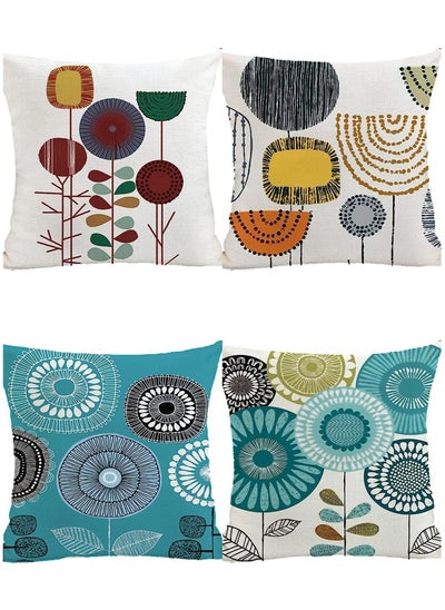 Buy 4 Pack Cushion Covers, Bohemian Style Colourful Flowers Pattern Decorative Throw Pillow Covers for Couch Bedroom Outdoor Home Office Car Decor 45x45cm in UAE