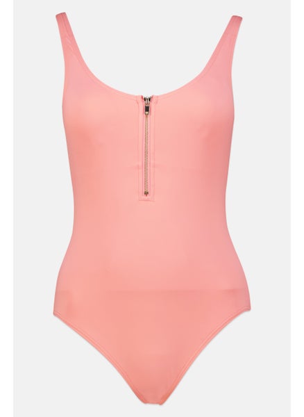 Buy Women One Piece Padded Plain Swimwear, Pink in UAE