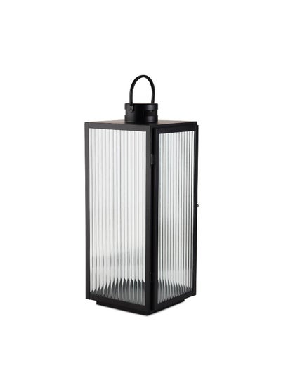 اشتري Brian Metal And Ribbed Glass Lantern 21X22X53.5Cm - Black في الامارات