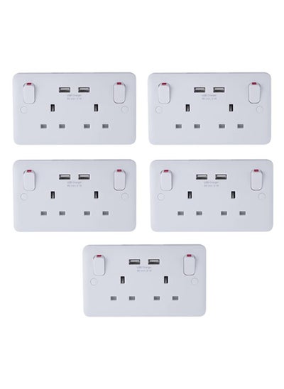 اشتري Schneider Electric Lisse White Moulded - Twin Socket combined 2 x USB SP 2.1 A. White - Pack of 5 في الامارات