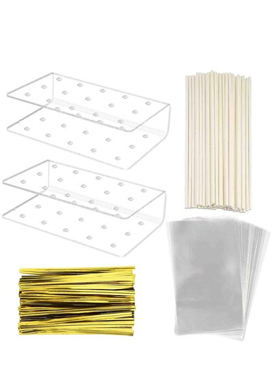 Buy 2 Pack Acrylic Lollipop Holder Acrylic Cake Pop Stand 50PCS Clear Treats Bags 50PCS Lollipop Sticks and 50PCS Gold Metallic Twist Ties for Candy Cake Pop Sticks Making Tools in UAE