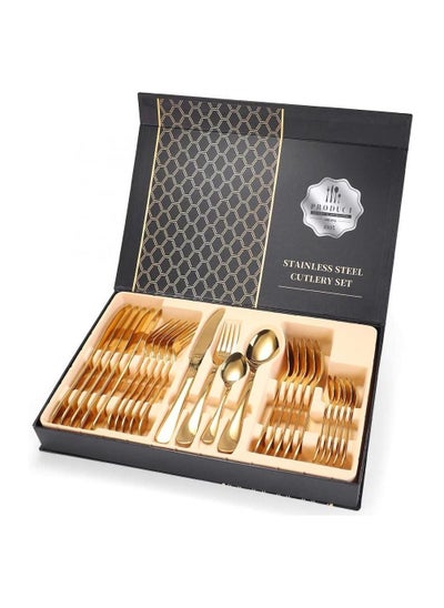 Buy 24-Piece Western Style Eco-Friendly Dishwasher Safe Stainless Steel Cutlery Set Gold in UAE