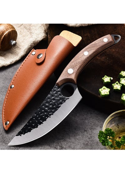 اشتري 6 Inch Chef Knife Stainless Steel Butcher Boning Knife Viking Knife Boning Knife, Boneless Knife Hand-Sliced Vegetable Meat Bone Hard Food With Portable Leather Case في الامارات