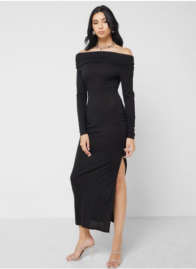 Buy Off Shoulder Maxi Dress With Side Slit in Saudi Arabia