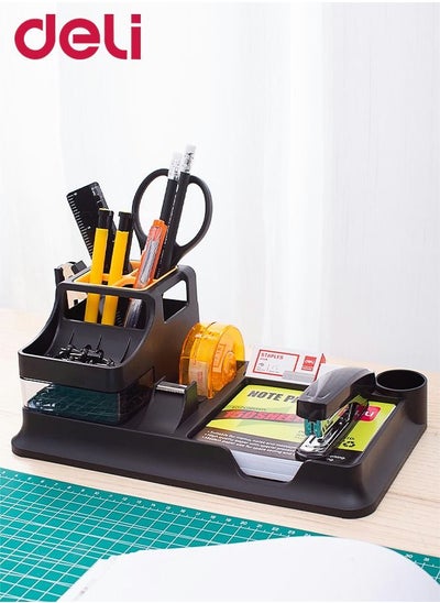 Buy 5 Compartments Desk Organizer With Contents  + Pen Holder + Tape Dispenser + Rotable Drawer in UAE