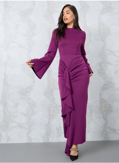 Buy Ruffle Panel Bell Sleeve Bodycon Maxi Dress in Saudi Arabia