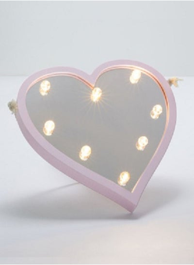 Buy Heart-Shaped Mirror with Pink Frame and Light LEDs 32x30cm in UAE