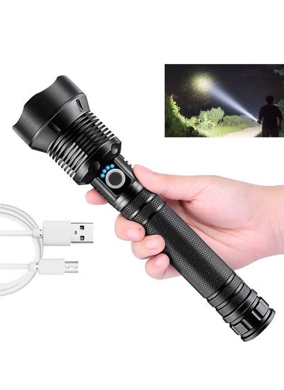 اشتري Super Bright Rechargeable LED Flashlights, 90000 Lumens XHP70.2 Tactical Flashlight, 2*26650mAh Battery, Zoomable&IPX5 Waterproof في السعودية