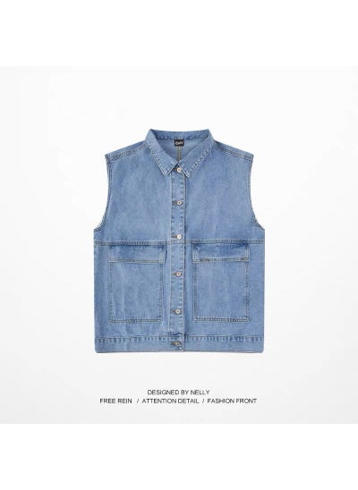 Buy Mens Denim Vest Casual Loose Sleeveless Jacket Blue in UAE