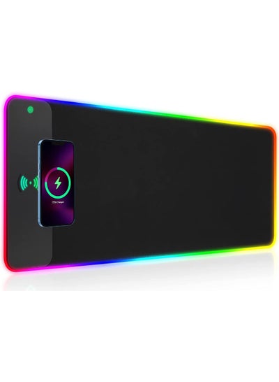 Buy Wireless Charging RGB Gaming Mouse Pad 10W LED Mouse Mat 800x300x3MM 10 Light Modes Extra Large Mousepad Non-Slip Rubber Base Computer Keyboard Mat for Gaming MacBook PC Laptop Desk in UAE