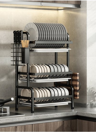 Buy 3 Tier Dish Drying Rack Large Capacity Kitchen Dish Rack Drainboard Set with Drip Tray Utensil Holder in Saudi Arabia