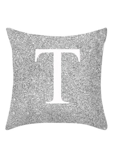 اشتري Letter Printed Throw Pillow Case Metallic Silver في السعودية