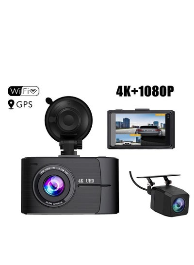 اشتري 3Inch 4K Dashcam HD Night Vision Front And Back Dual Recording في السعودية
