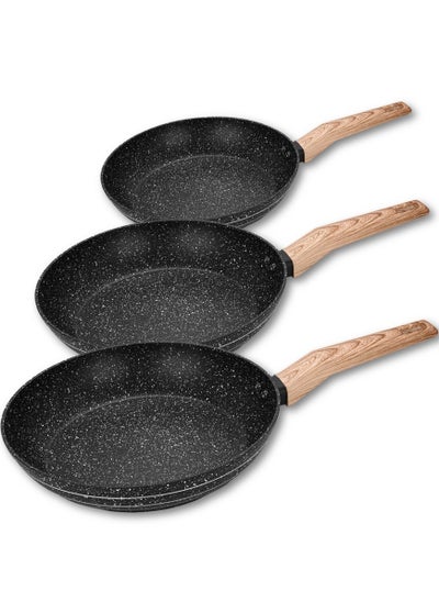 اشتري Auroware 3 Piece Non Stick Frying Pan Forged Aluminium Wooden Finish Handle Dishwasher Safe PFOA Free في الامارات