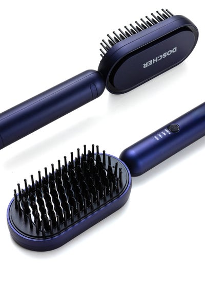 Buy Hair Straightener Brush, Hair Iron with Built-in Comb 30s Fast Ceramic Heating, 3 Temp Settings, Anti-Scald & 60-Minute Auto Shut-Off, Perfect for All Hair Types (Blue) in Saudi Arabia