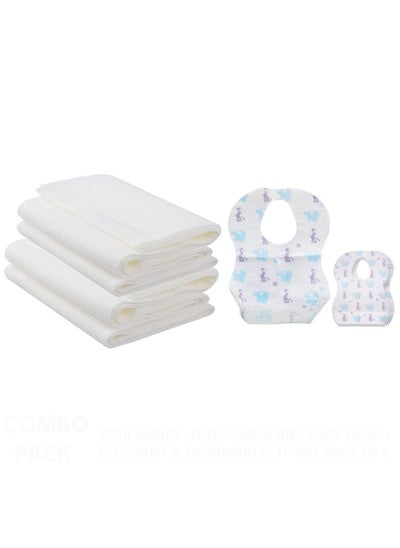 Buy Combo Pack Disposable Bibs Pack Of 20 With Disposable Towel Pack Of 6 Elephant in UAE