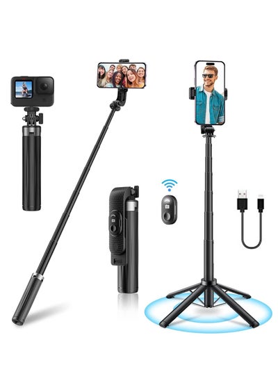 Buy Tycom Selfie Stick For Phone Size 4.5-6.2Inch, Extendable Selfie Stick Tripod with Bluetooth Wireless Remote Phone Holder (P07 Black)… in UAE