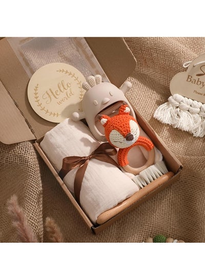 اشتري Beauenty Baby Gift Set for Newborn - 6 PCS Newborn Baby Essentials Baby Bath Set with Baby Blanket,Baby Rattle&Teether Toys - New Born Baby Girls & Boys Gift for Baby Shower (Beige) في السعودية