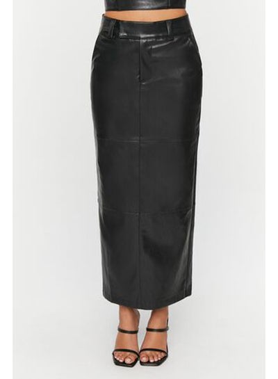 اشتري Faux Leather Slit Midi Skirt في مصر