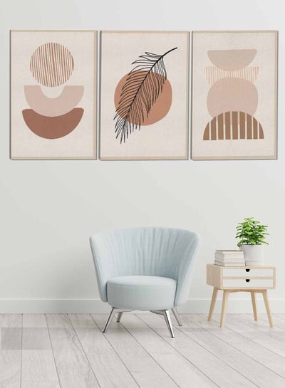 اشتري طقم من ٣ لوحات كانفاس على إطار خشبي تصميم أوراق نباتية وأشكال منوعة للمنزل غرفة المعيشة المكتب الديكور في السعودية