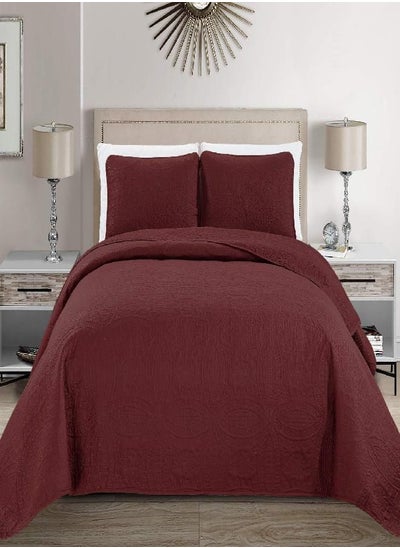 Buy MK Home Mk Collection Solid Embossed Bedspread Bed Cover Over Size (Burgundy, King/California King) in UAE