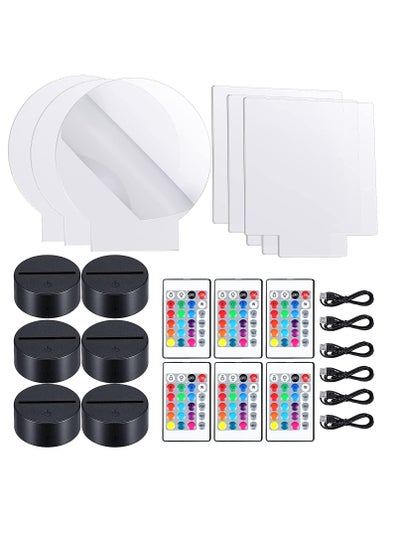 اشتري 3D Night LED Light Lamp Bases Including 6 Light Display Stands 6 Clear Acrylic Sheets 6 Remote Controls 6 Charging Cables Adjustable 16 Colors 4 Modes Acrylic Lamp Base 6 Sets Round Square Style في الامارات