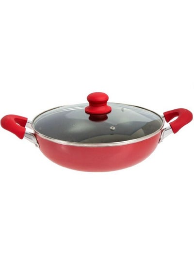 Buy 26cm Non-Stick Wok Pan with Lid Red/Black - Multi-layer non-stick interior, Silicone polyester exterior, Easy clean, Vibrant color, and PFOA Free. in Saudi Arabia