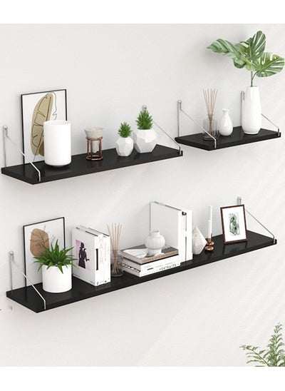 Buy 3 Pack No Drilling Wood Wall Mounted Floating Shelves, Hanging Shelf Storage Rack, Home Display Rack, Plant Shelf, Home Storage Rack with Stainless Steel Bracket for Home, Office in Saudi Arabia