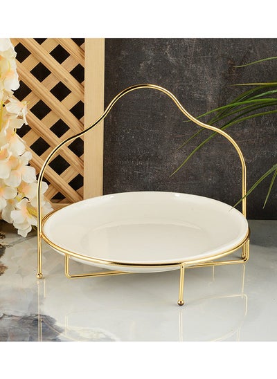 اشتري Verdant Round Tray, Gold & White - 22 cm في الامارات