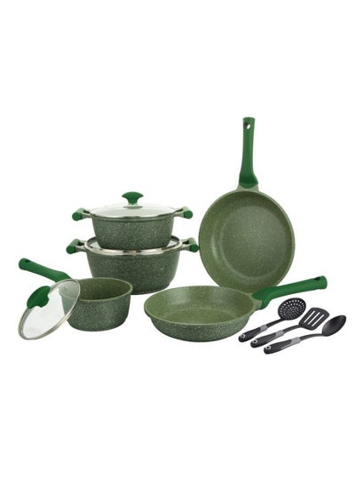 Buy Prestige Essentials Nonstick Pots and Pans Set | Induction Cookware Set 11 Pieces | Non Stick Set Combo | Granite Cooking Set | Fry Pan Non Stick Combo Set - Green in UAE