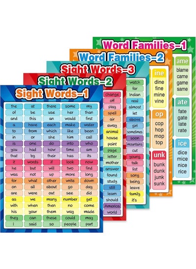 Buy Educational Posters Sight Words and Word Families Posters Educational Charts Classroom Posters and Decorations Learning Posters for Preschool Kindergarten Nursery Homeschool Playroom Decor in UAE