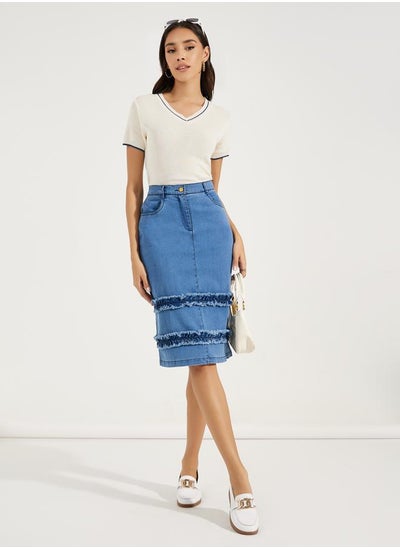 اشتري Ruffle Detail Straight Hem Denim Skirt في السعودية