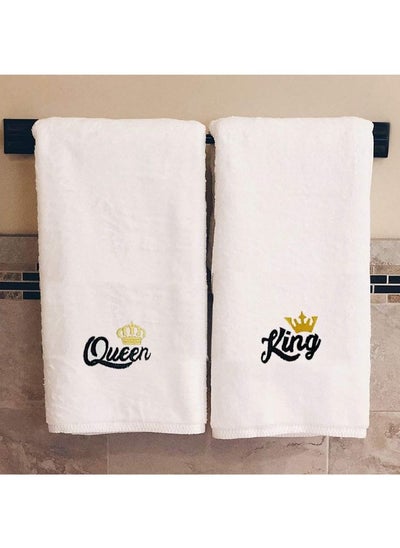 Buy Iris Embroidered For You Bath Towel 70 x 140 Cm 600 Gsm White 100% Cotton Queen & King Black Thread Set of 2 in UAE