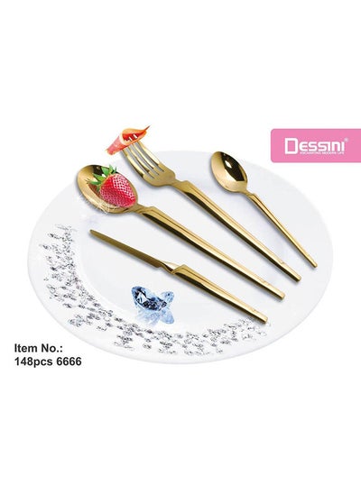 Buy Dessini 148Pcs Cutlery Set Gold in UAE