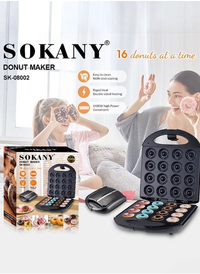 Buy Mini Electric Donut Maker,1400W Non-Stick Plates,Double-Sided Heating Makes 16 Doughnuts for Kid Breakfast, Snacks, Maker Nuts or Vegan Donuts,SK-08002 in Saudi Arabia