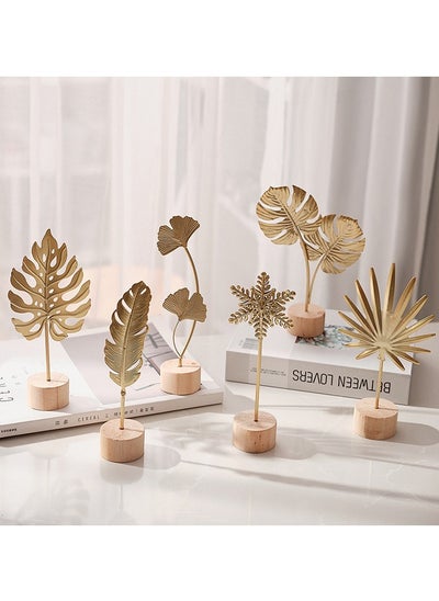 Buy 6-Piece Assorted Metal Crafts with Solid Wood Base Ornaments Set – Unique Shapes for Home, Living Room and Cabinet Decoration in UAE