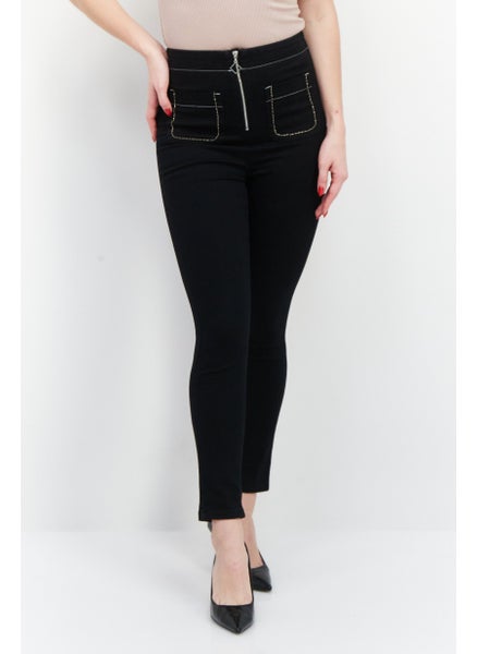 اشتري Women Slim Fit Studded Stretchable Jeans, Black في الامارات