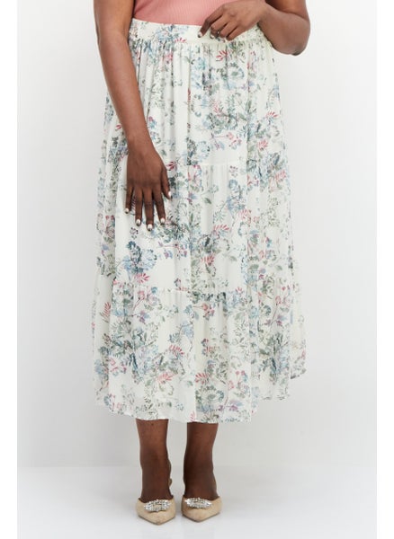 اشتري Women Plus Size Floral Print Midi Skirt, Ivory في الامارات